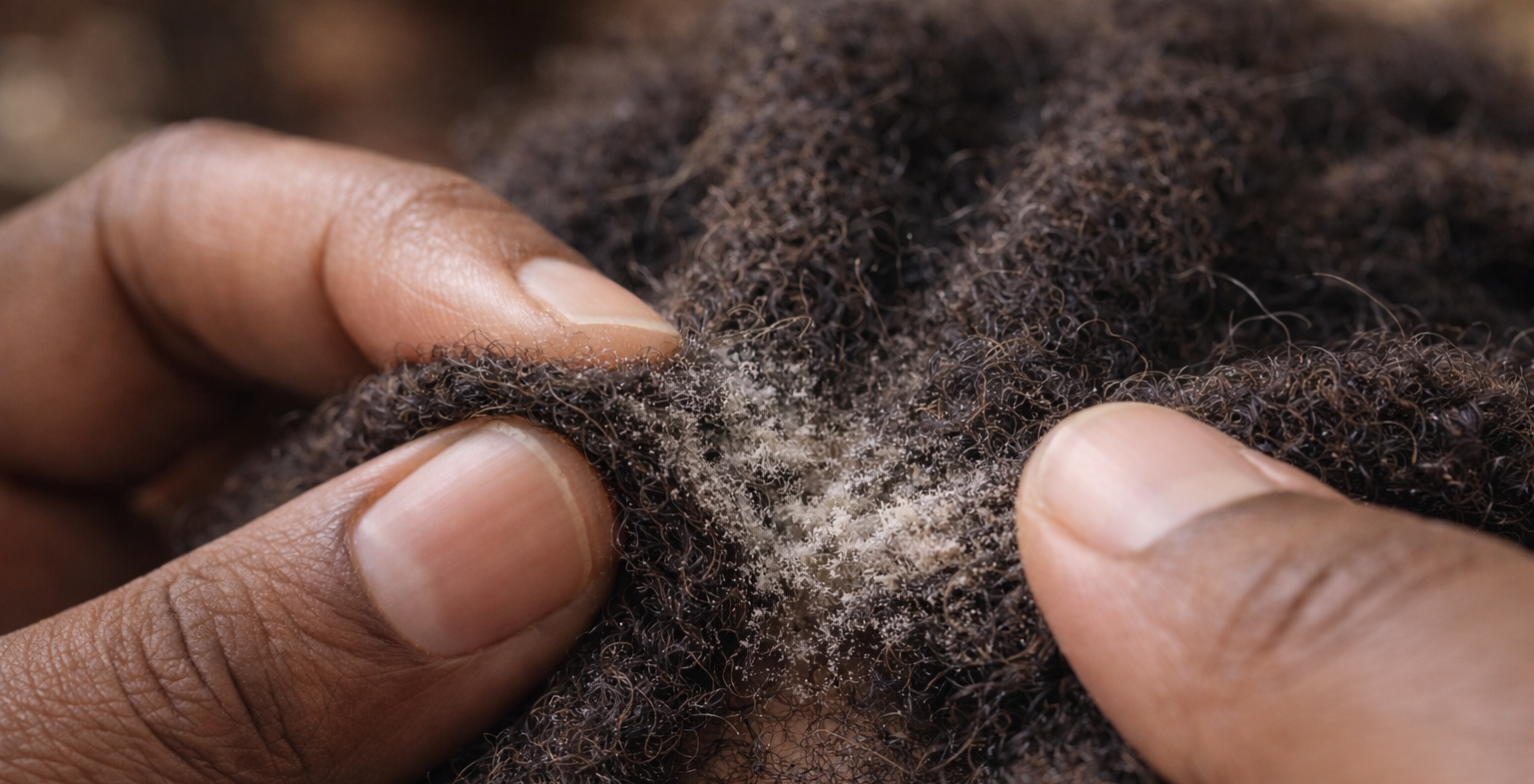 Close-up of hands holding and examining dark brown fibers